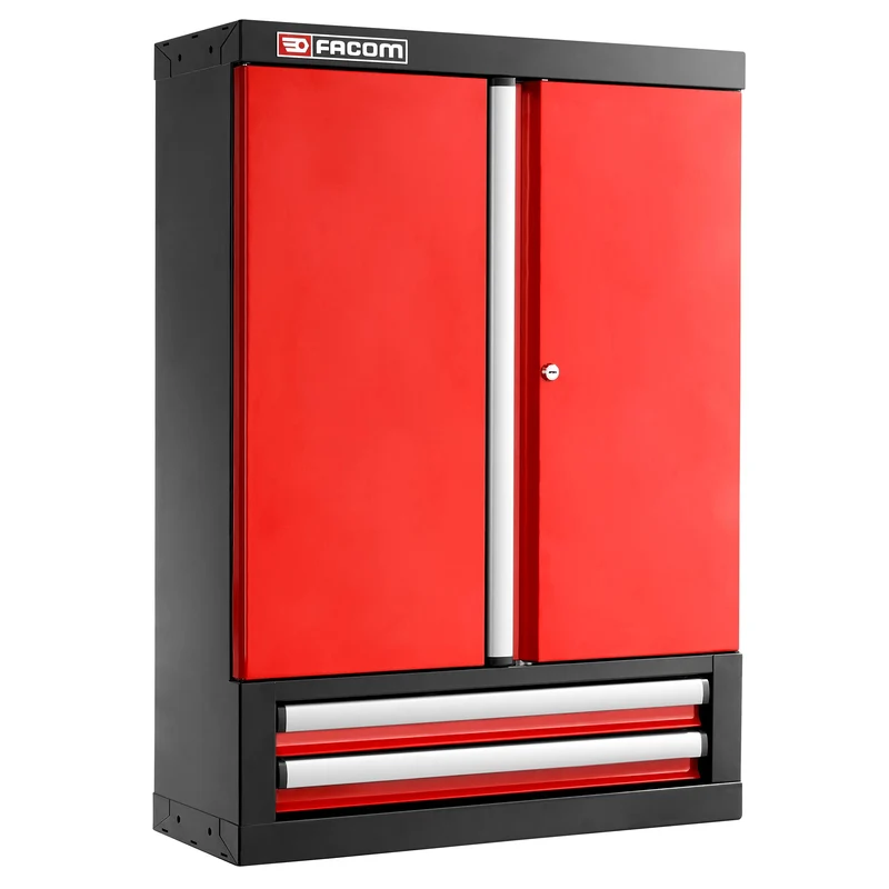 [JLS3-2202] Meuble haut simple, 2 portes pleines, 2 tiroirs rouges