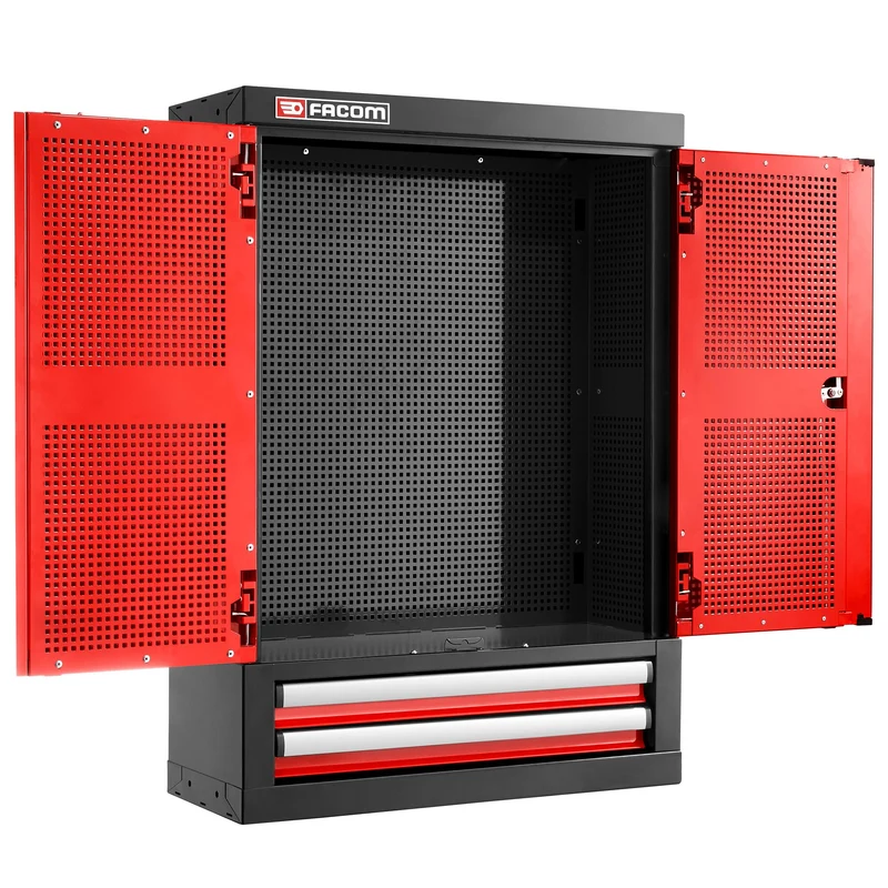 [JLS3-2202] Meuble haut simple, 2 portes pleines, 2 tiroirs rouges