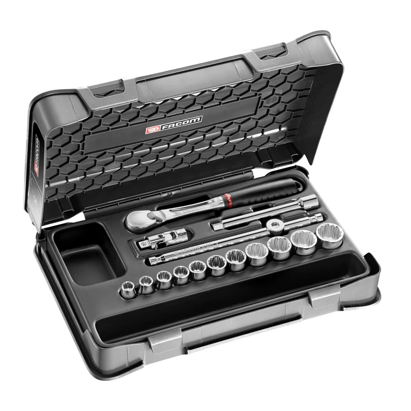 [JL.161-2P12U] Coffret douilles, 12 pans en pouces, 16 pièces, 3/8"
