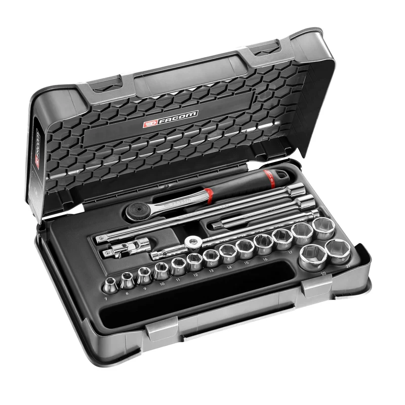 [J.161-3P6] Coffret douilles, 6 pans métriques, 20 pièces, 3/8"