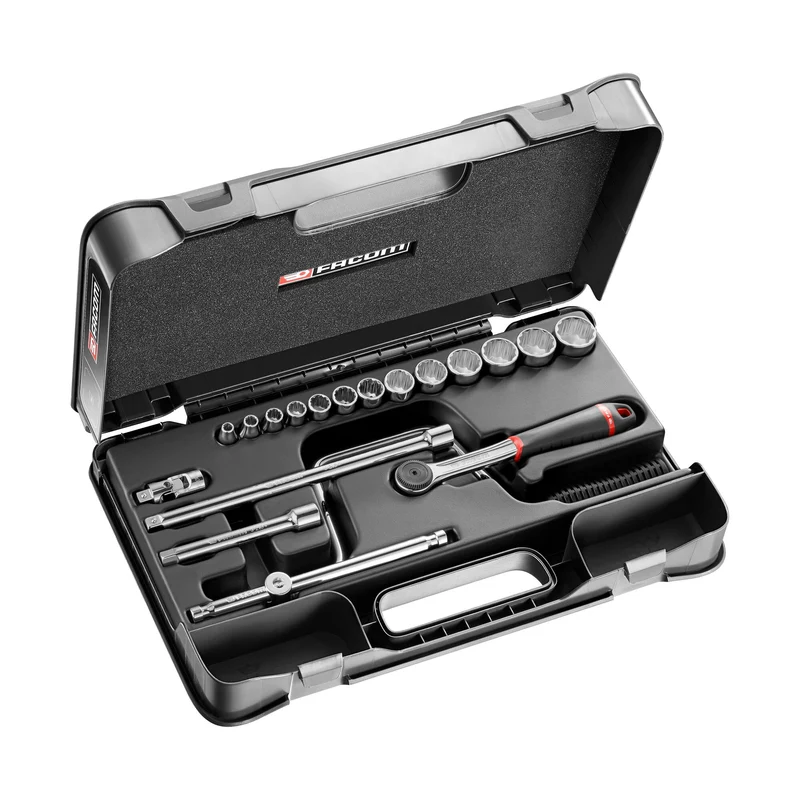 [J.161-3P12U] Coffret douilles, 12 pans métriques, 19 pièces, 3/8"