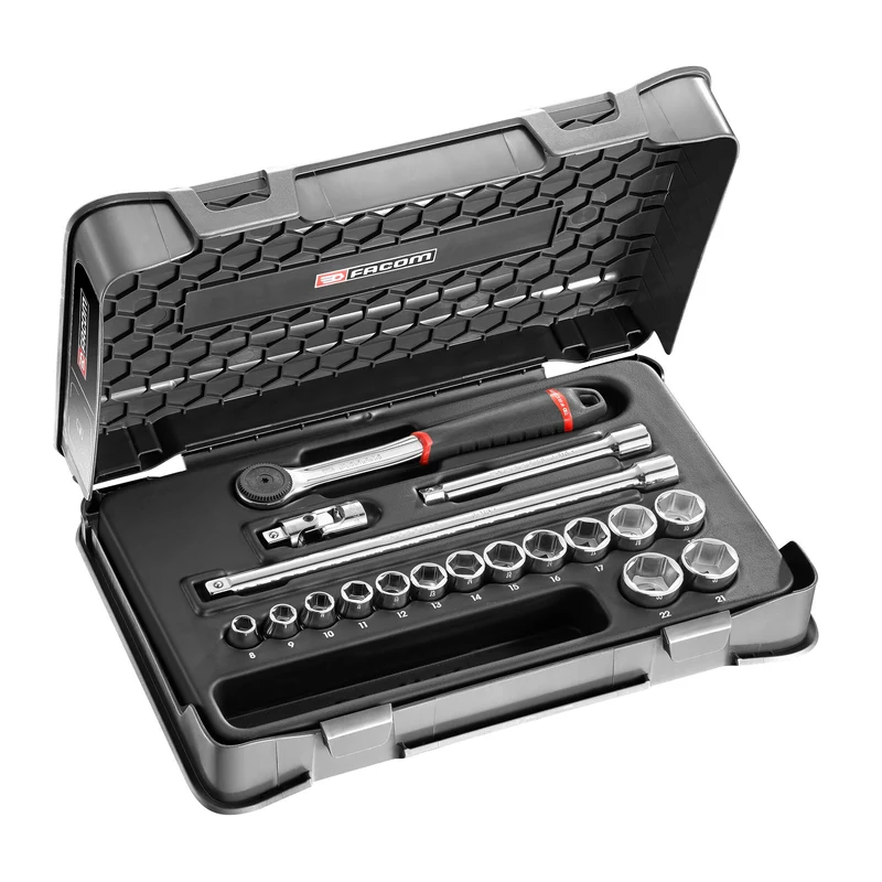[J.161-2P6] Coffret douilles, 6 pans métriques, 18 pièces, 3/8"