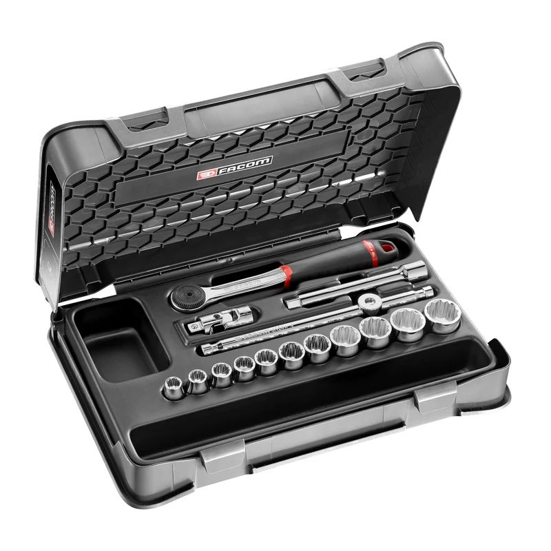 [J.161-2P12U] Coffret douilles, 12 pans métriques, 16 pièces, 3/8"