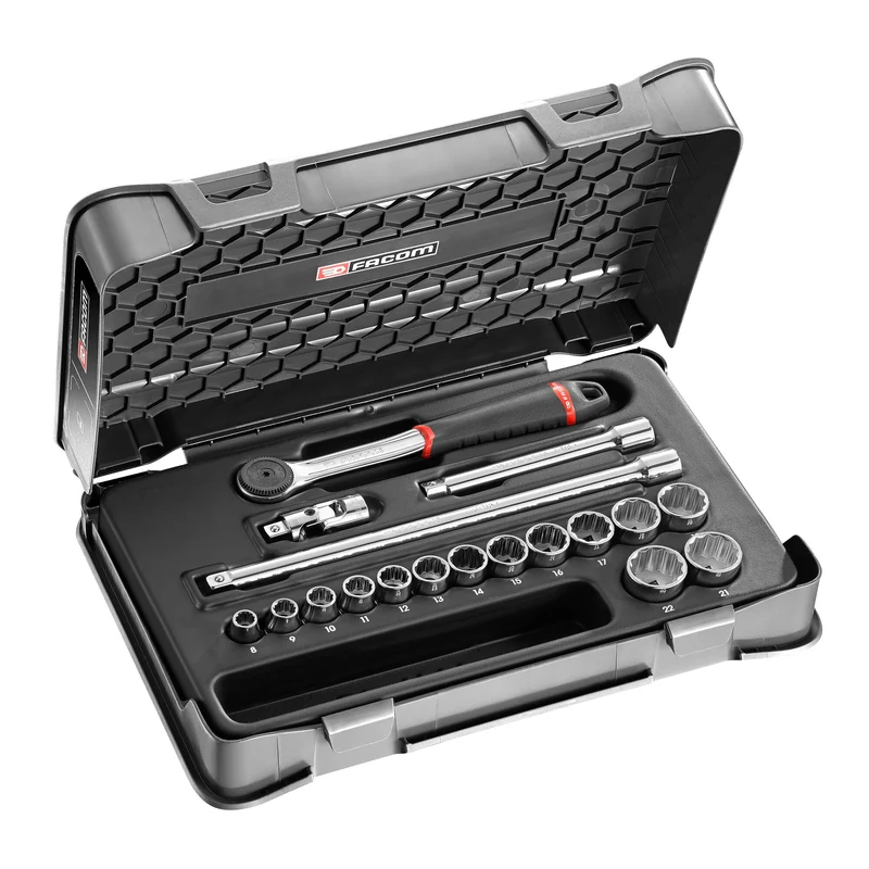 [J.161-2P12] Coffret douilles, 12 pans métriques, 18 pièces, 3/8"