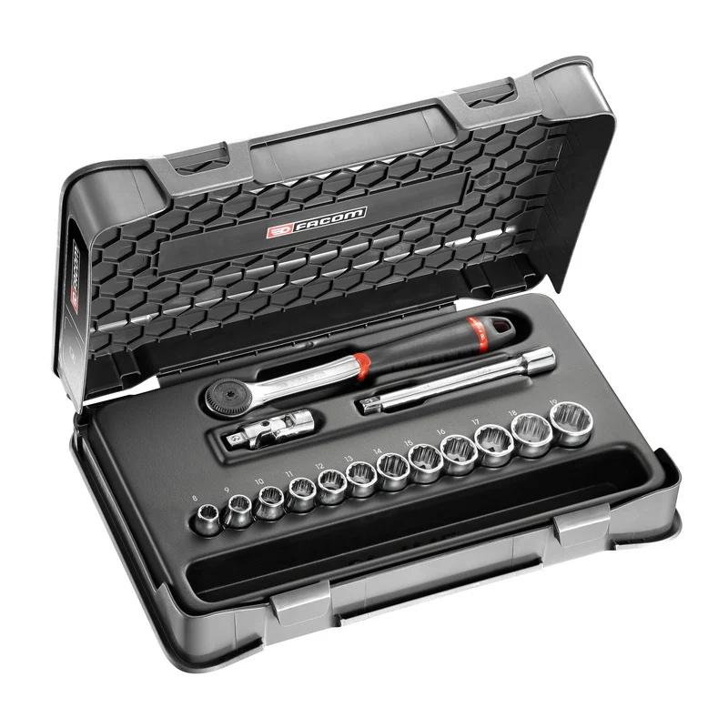 [J.161-1P12] Coffret douilles, 12 pans métriques, 15 pièces, 3/8"