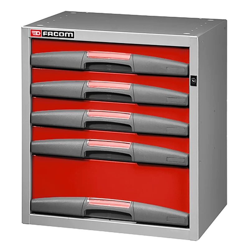 [F50000064] Caisson petite largeur avec 5 tiroirs, 4 x H 75, 1 x H 155, L 495 x H 542 mm