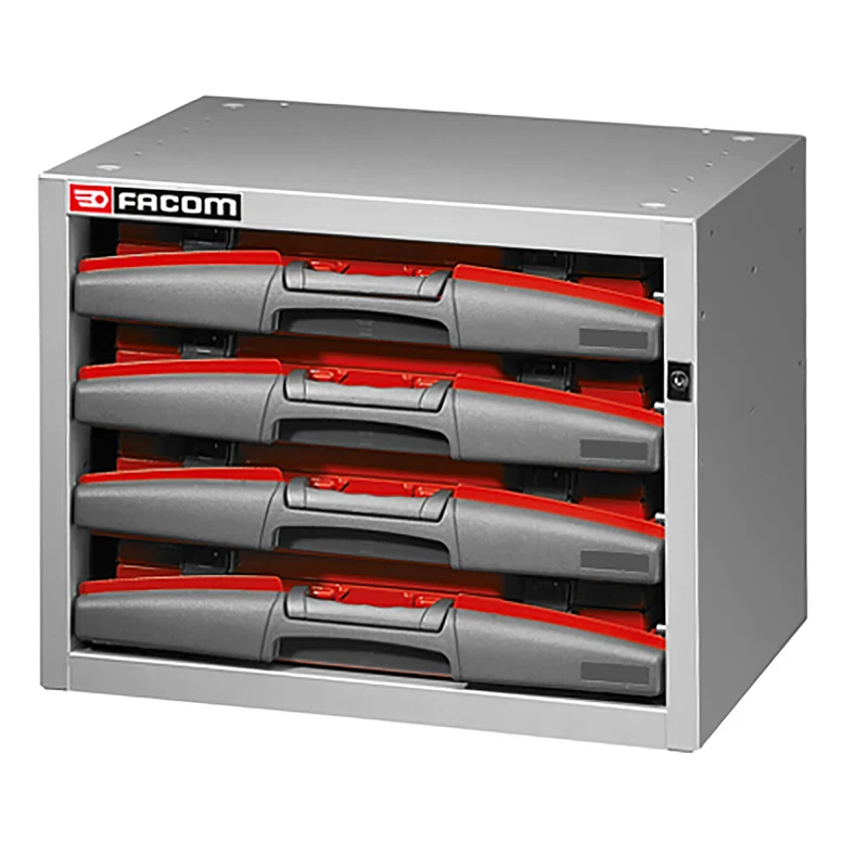 [F50000003] Caisson petite largeur avec 4 valises à emporter, 4 x H 62 mm, L 495 x H 382 mm