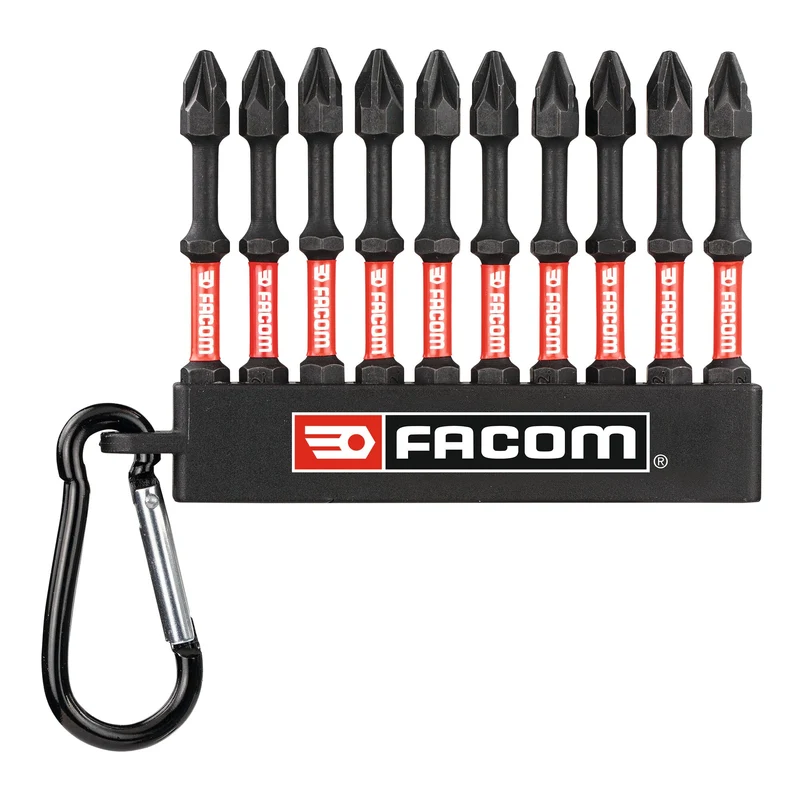 [END.JP101] Jeu de 10 embouts de vissage Flextorq pour visseuse à percussion, empreintes Pozidriv® : PZ1x2 - PZ2x6 - PZ3x2. 63mm.