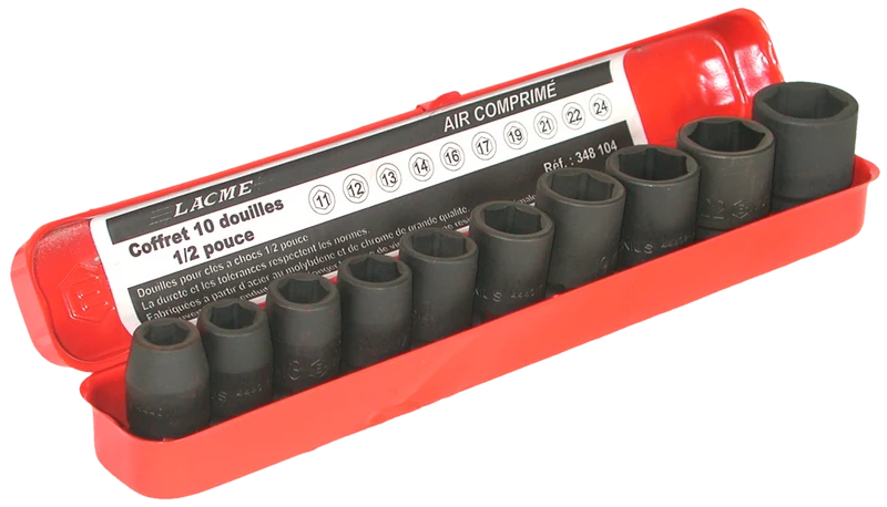 Coffret De 10 Douilles 1/2 Pouce De 11 A 24 Mm 348104 Lacme