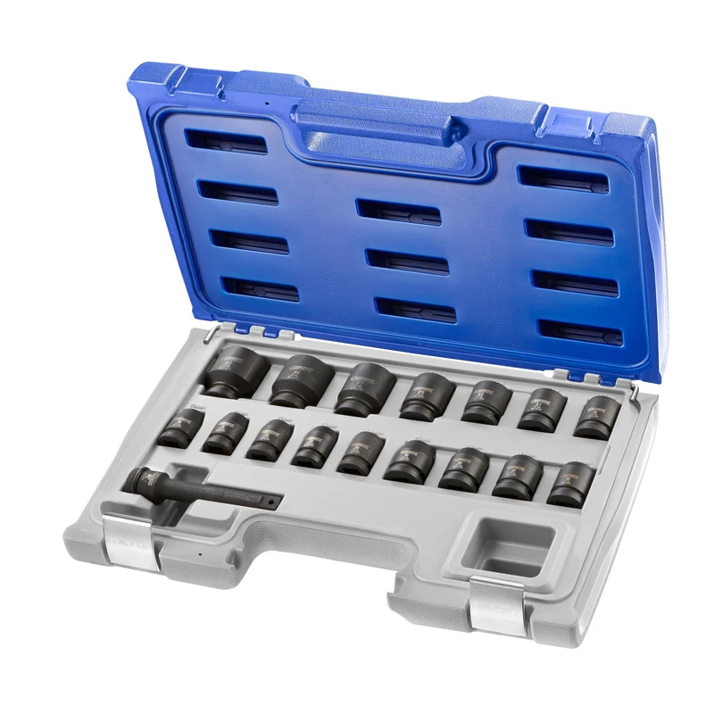 [E041603] Coffret de douilles et accessoires impact 1/2", 17 pièces