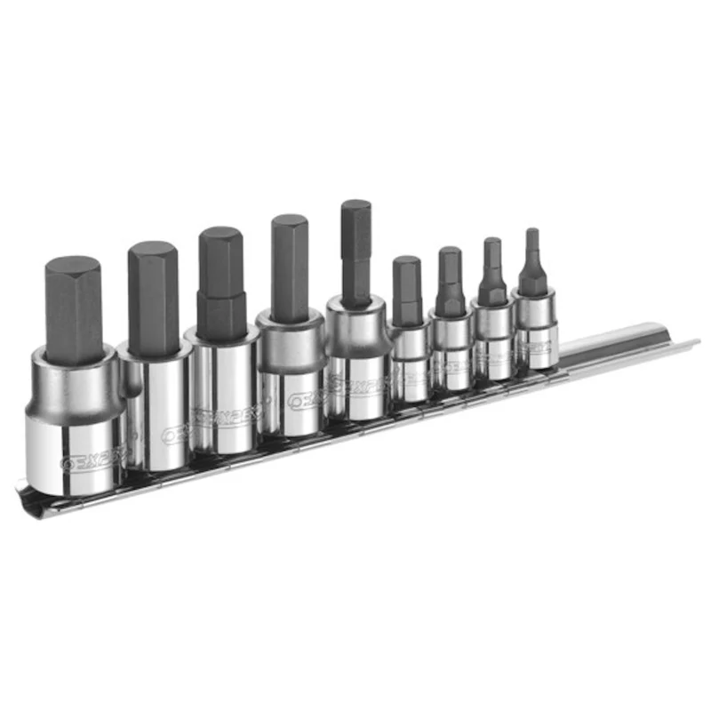 [E034802] Jeu de douilles hexagonales, 1/4", 3/8", 9 pièces