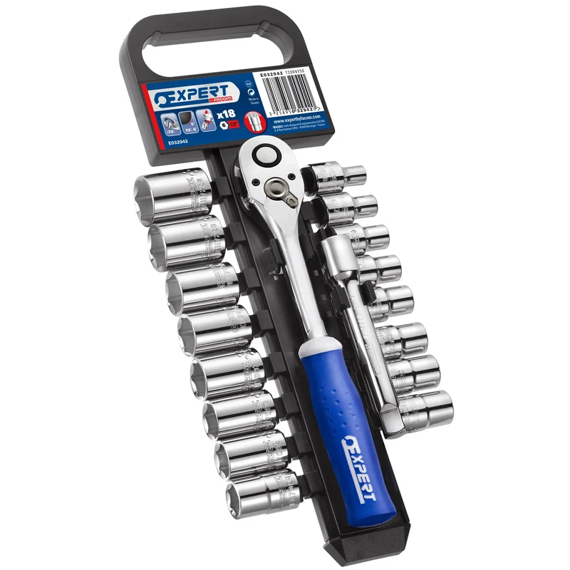 [E032942] Jeu de douilles sur rack 1/2", 18 pièces
