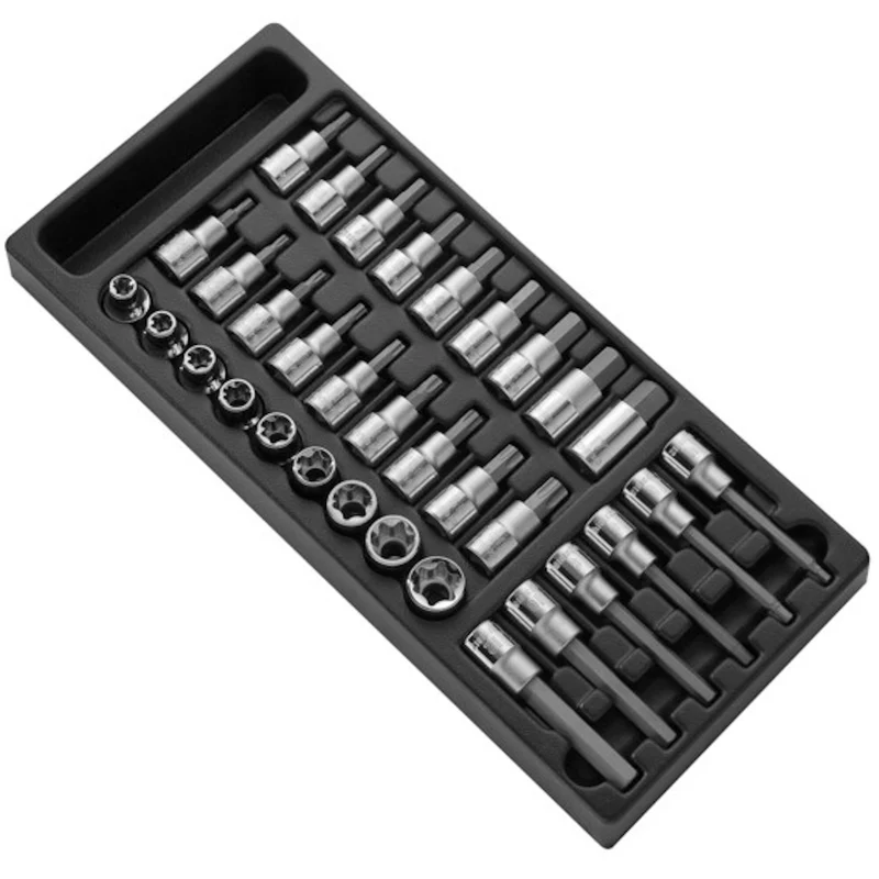 [E032922] Coffret de douilles et accessoires, métriques, 1/2", 33 pièces