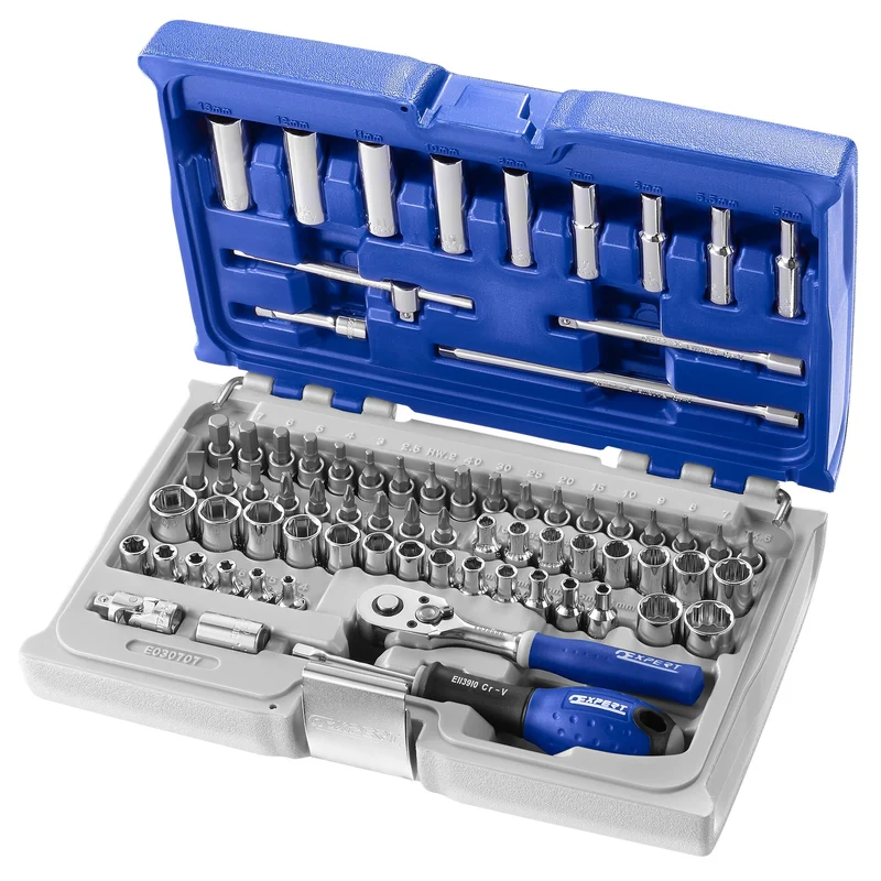 [E030707] Coffret de douilles et accessoires 1/4" mixte, 73 pièces