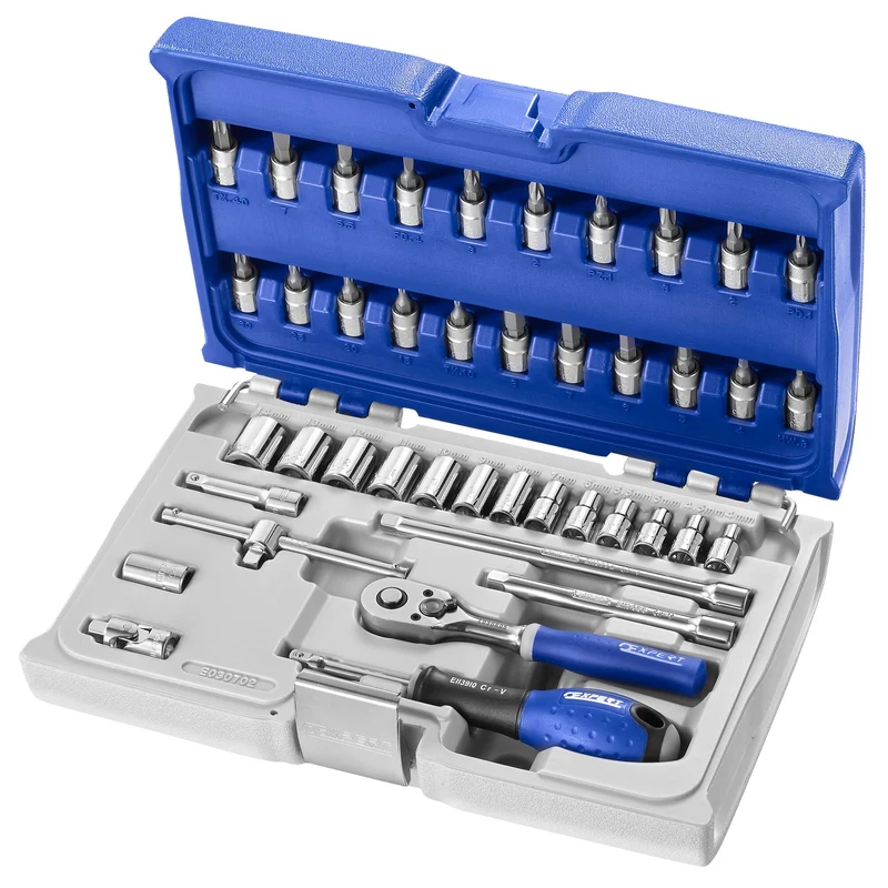 [E030702] Coffret de douilles et accessoires 1/4", métrique, 42 pièces