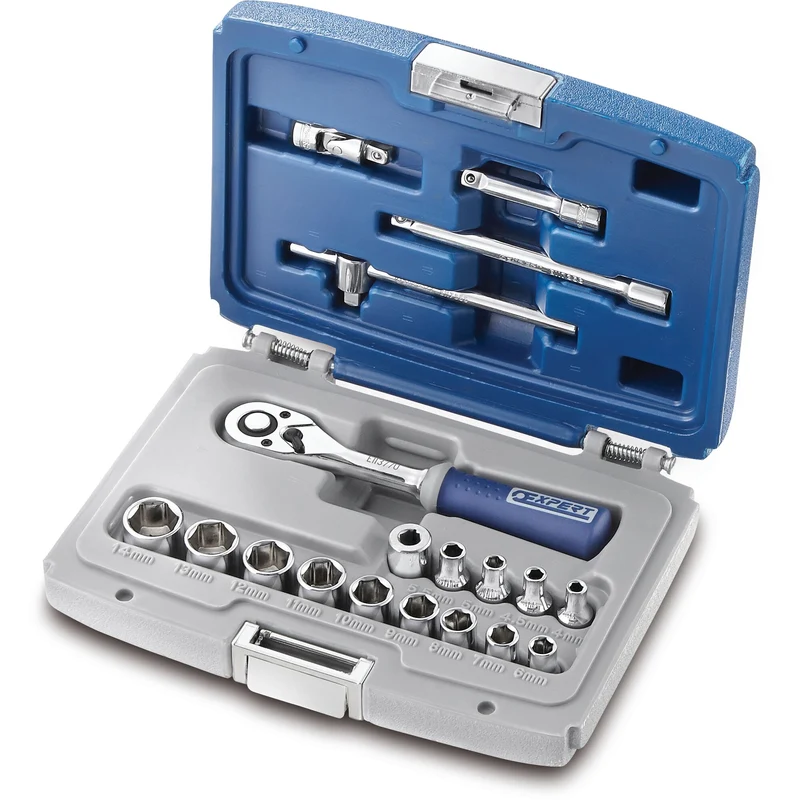 [E030700] Coffret de douilles et accessoires 1/4", métrique, 19 pièces