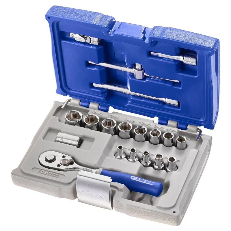 [E030700] Coffret de douilles et accessoires 1/4", métrique, 19 pièces