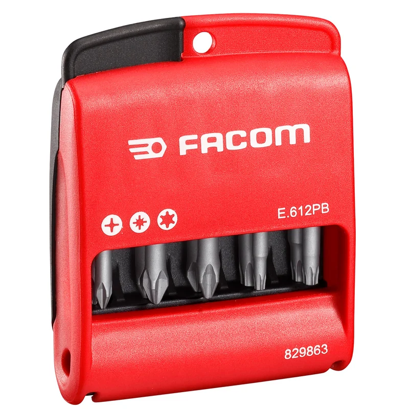 [E.612PB] Jeu mixte d'embouts longs 1/4", L 50 mm pour vis 6 pans, Philips®, Pozidriv® et porte-embouts, 10 pièces