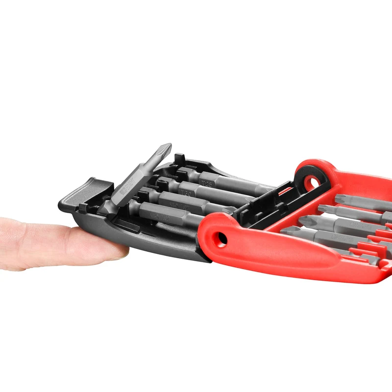 [E.612PB] Jeu mixte d'embouts longs 1/4", L 50 mm pour vis 6 pans, Philips®, Pozidriv® et porte-embouts, 10 pièces