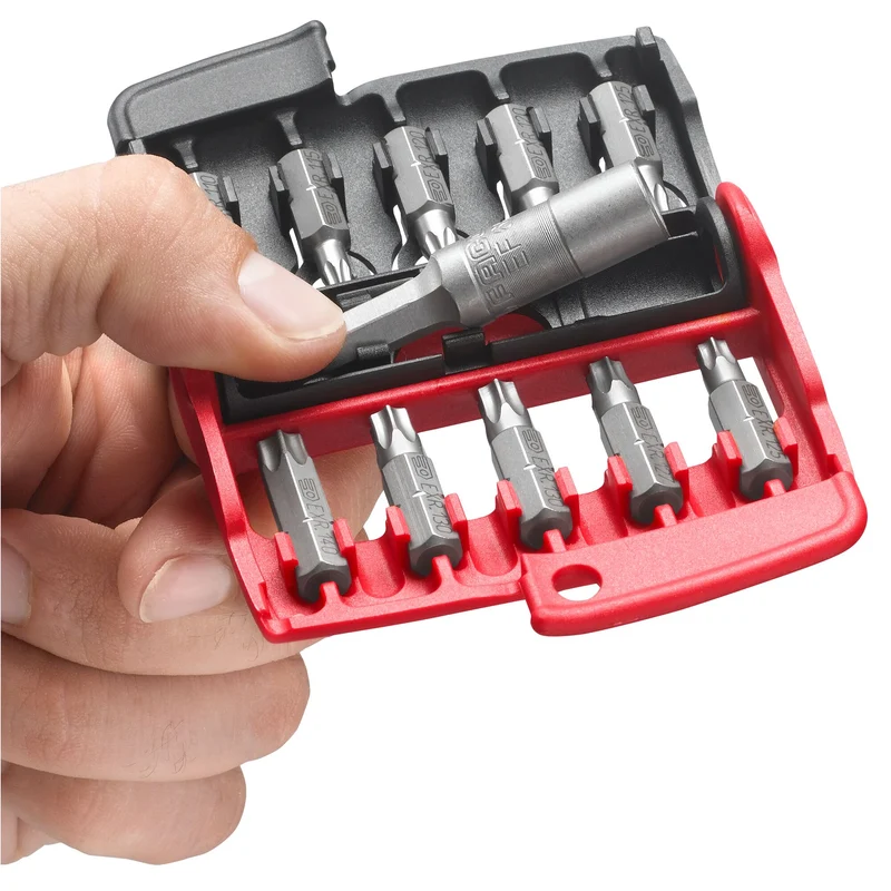 [E.110] Jeu mixte d'embouts 1/4", 25 mm pour vis à fente, Philips®, Pozidriv® et porte-embouts, 10 pièces