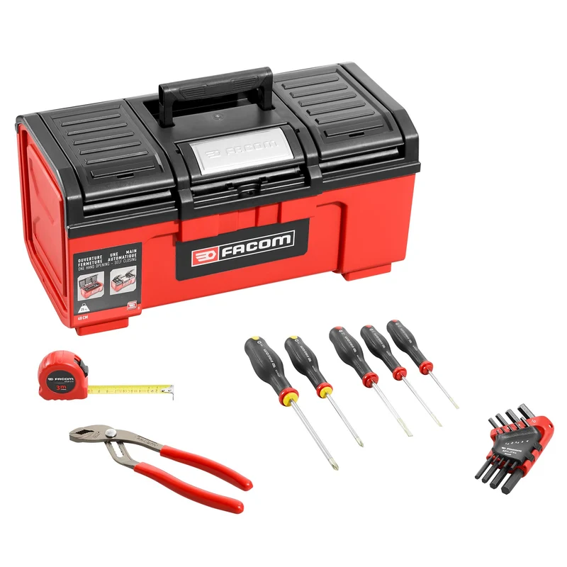 [BP.C19NCM1PB] Boîte à outils en plastique, fermeture automatique, modèle 19 inches, 16 pièces
