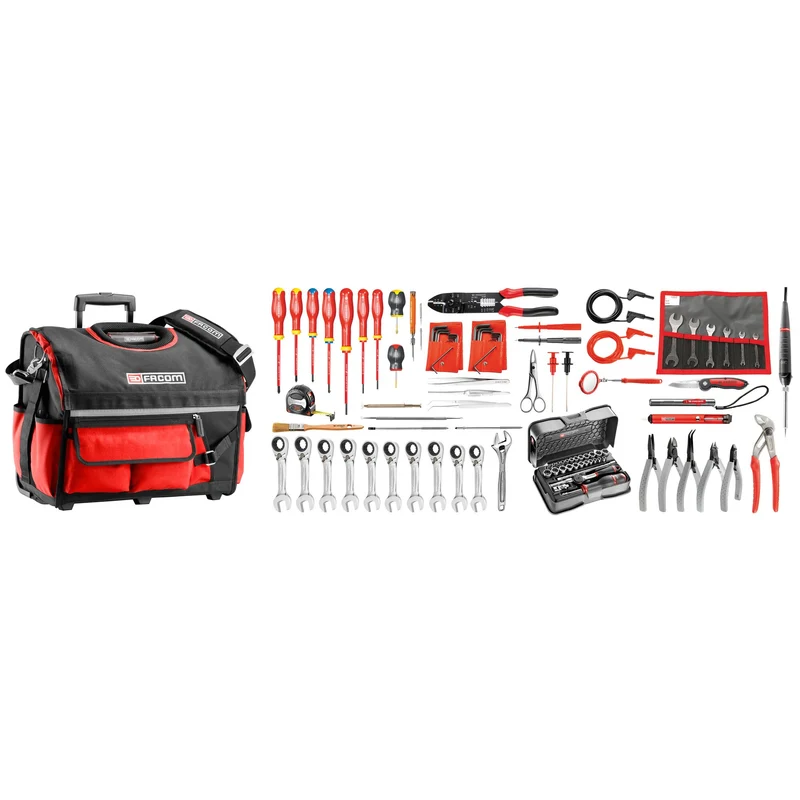 [BSR20.EL34] Sélection électricien 101 outils - boîte à outils textile sur roulettes
