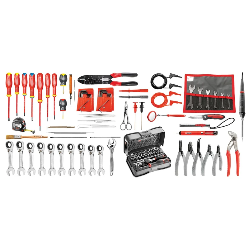 [BSR20.EL34] Sélection électricien 101 outils - boîte à outils textile sur roulettes