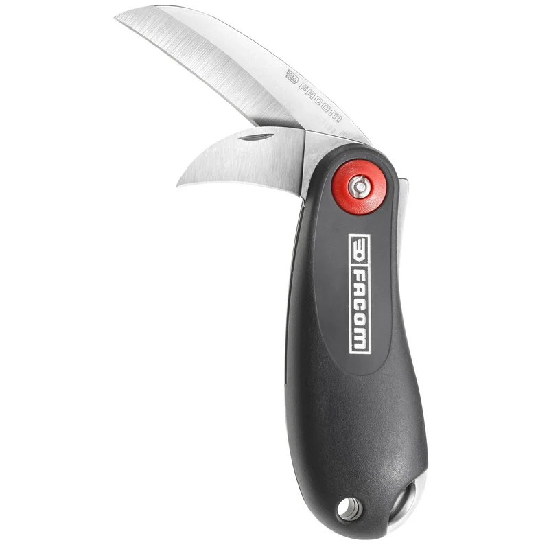 [640180PB] Couteau d'électricien TOUKAN® à cran d'arrêt 2 lames, droite L 65 mm, courbée L 35 mm