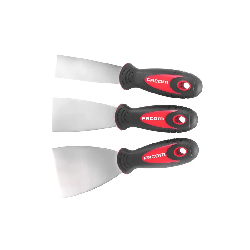 [237.J1] Jeu de 3 grattoirs inox, 2 grattoirs droits, L 50, 32 mm, 1 grattoir angulaire, L 50 mm