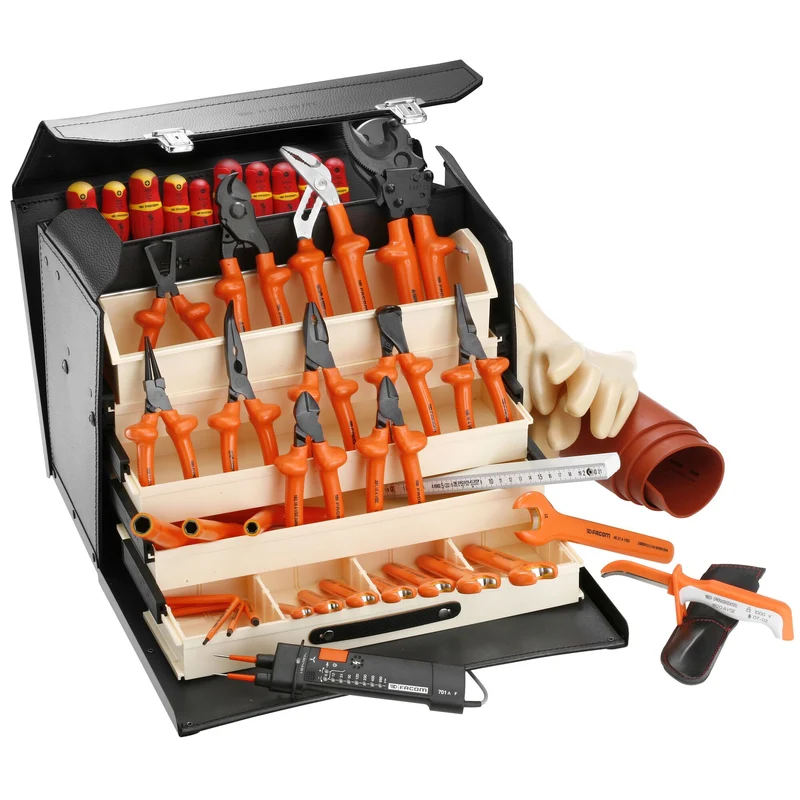 [2184C.VSE] Sélection d'outils électricien isolés 1000 volts, 41 pièces, valise cuir