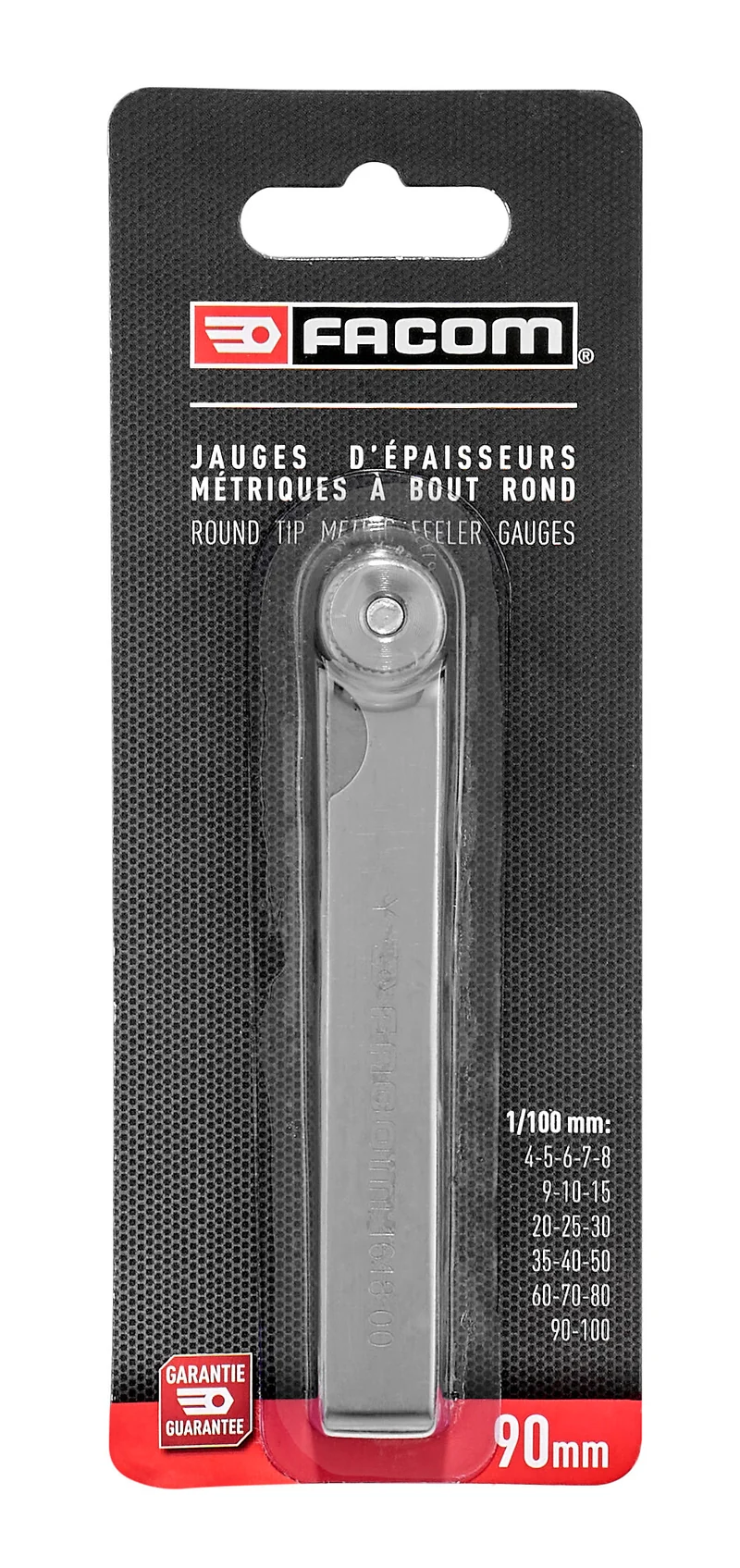 [1618.00PB] Jauge de mesure métriques à pointe arrondie, 1/100 ème, 19 lames