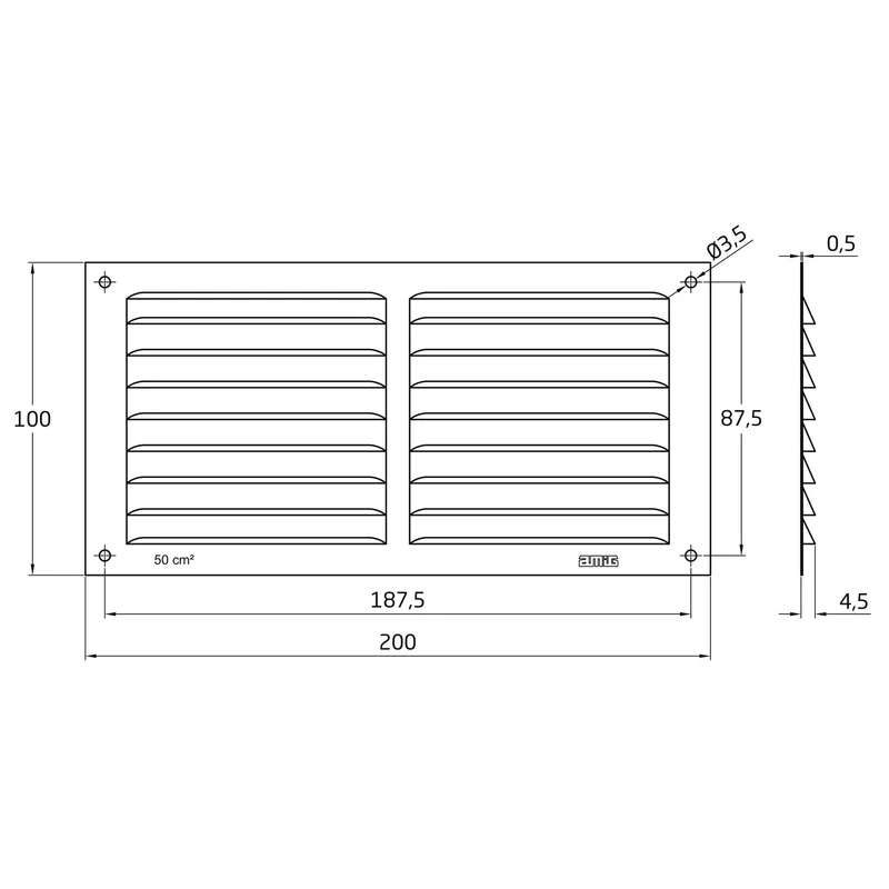 Grille de ventilation en aluminium 100x200 finition or AMIG20197