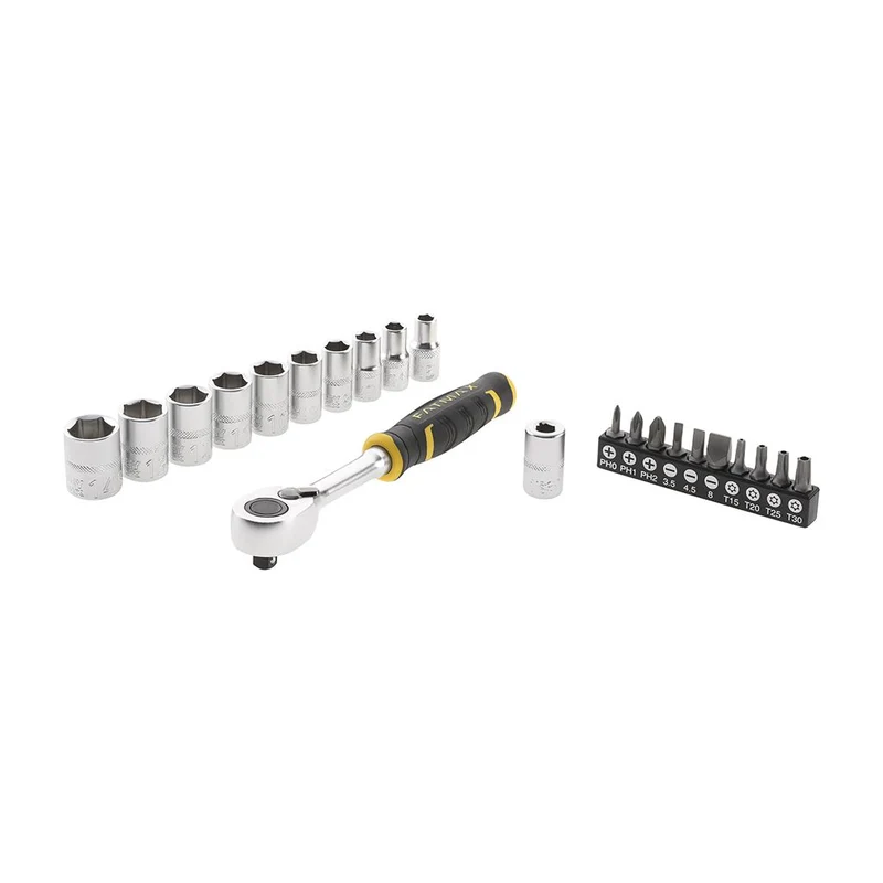 Cliquet 120 Dents 1/4" Fatmax + 10 Douilles + 10 Embouts + Porte-Embout  22 Pcs Stanley FMMT82679-0