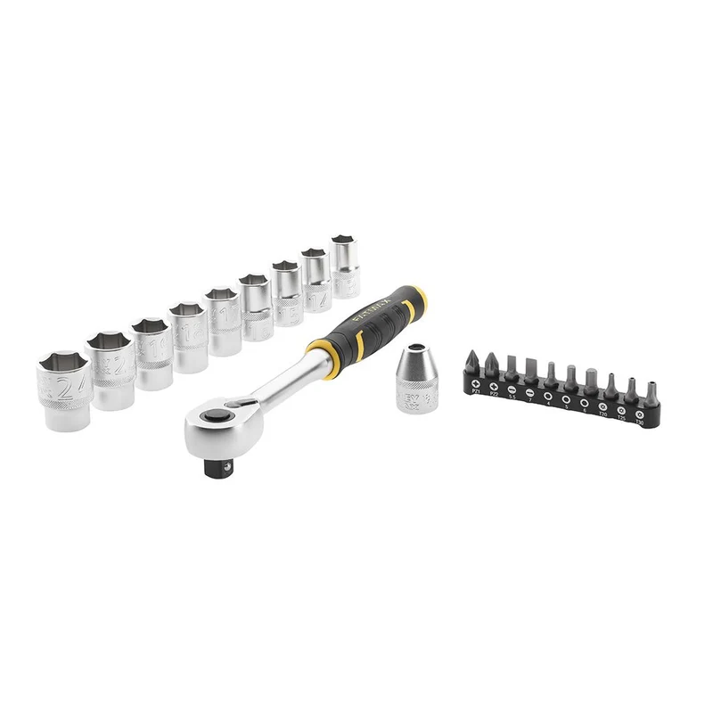 Cliquet 120 Dents 1/2" Fatmax + 9 Douilles + 10 Embouts + Porte-Embout  21 Pcs Stanley FMMT82681-0
