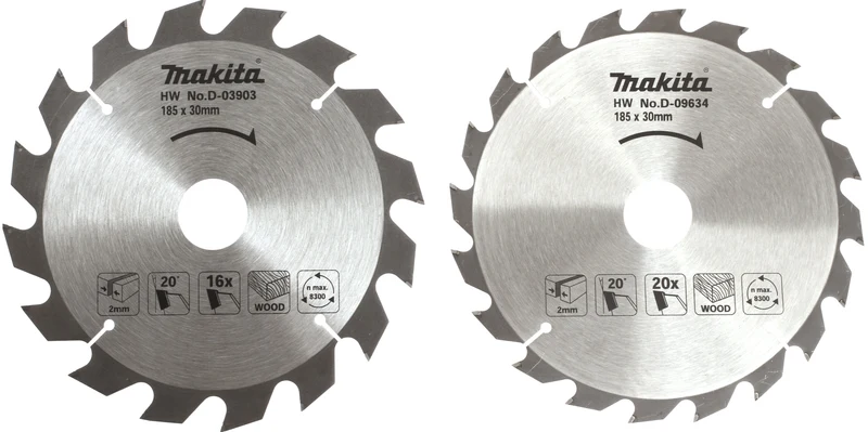 Lot De 2 Lames Lames Carbure Bois Po 185x30 mm 16/20D Makita D-20052