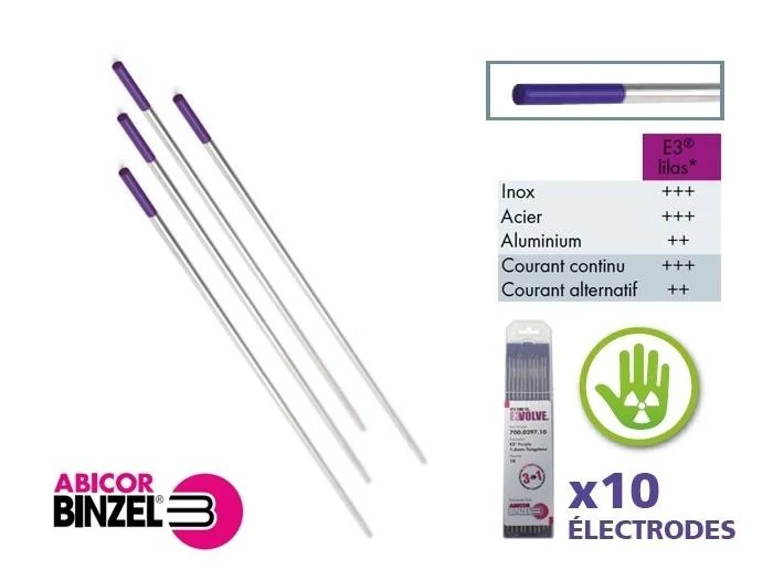 ELECTRODE TUNGSTENE E3 1,0mm LILAS ETUI DE 10