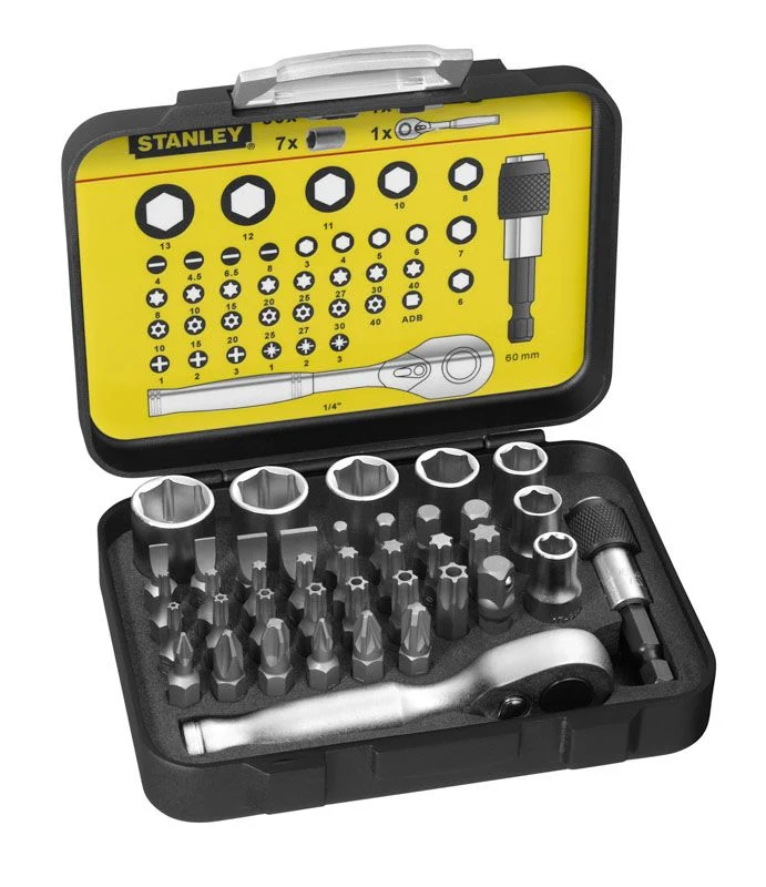 Coffret D'Embouts De Vissage 1/4" 25Mm + Clé A Cliquet - J Stanley 1-13-906