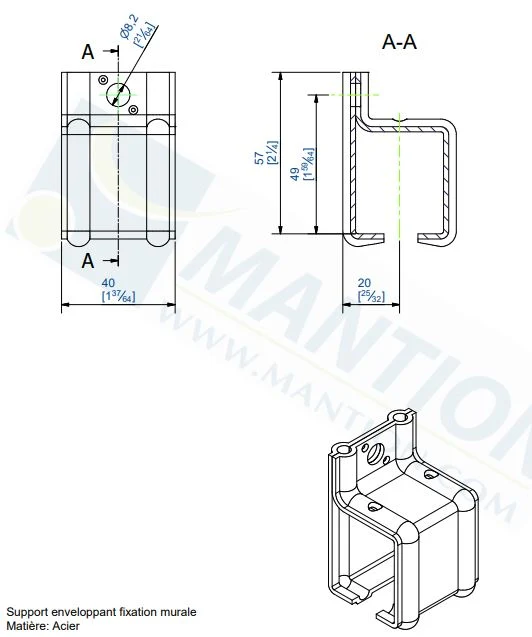 Support enveloppant fixation murale 3631