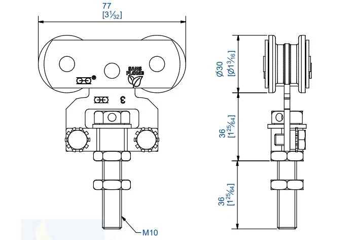 Monture fixation sur chant M10 porte 80kg 0235A