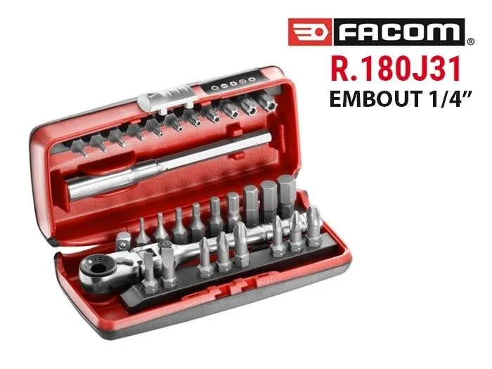 Coffret d'embouts 1/4 avec cliquet compact R.180J31PB Facom