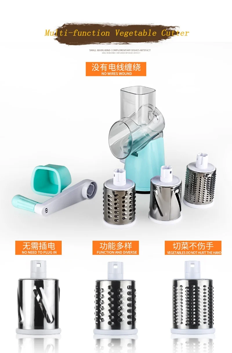Multifunctional Drum-type Hand-operated Vegetable Cheese Shredder Device Grater Potato Slicer